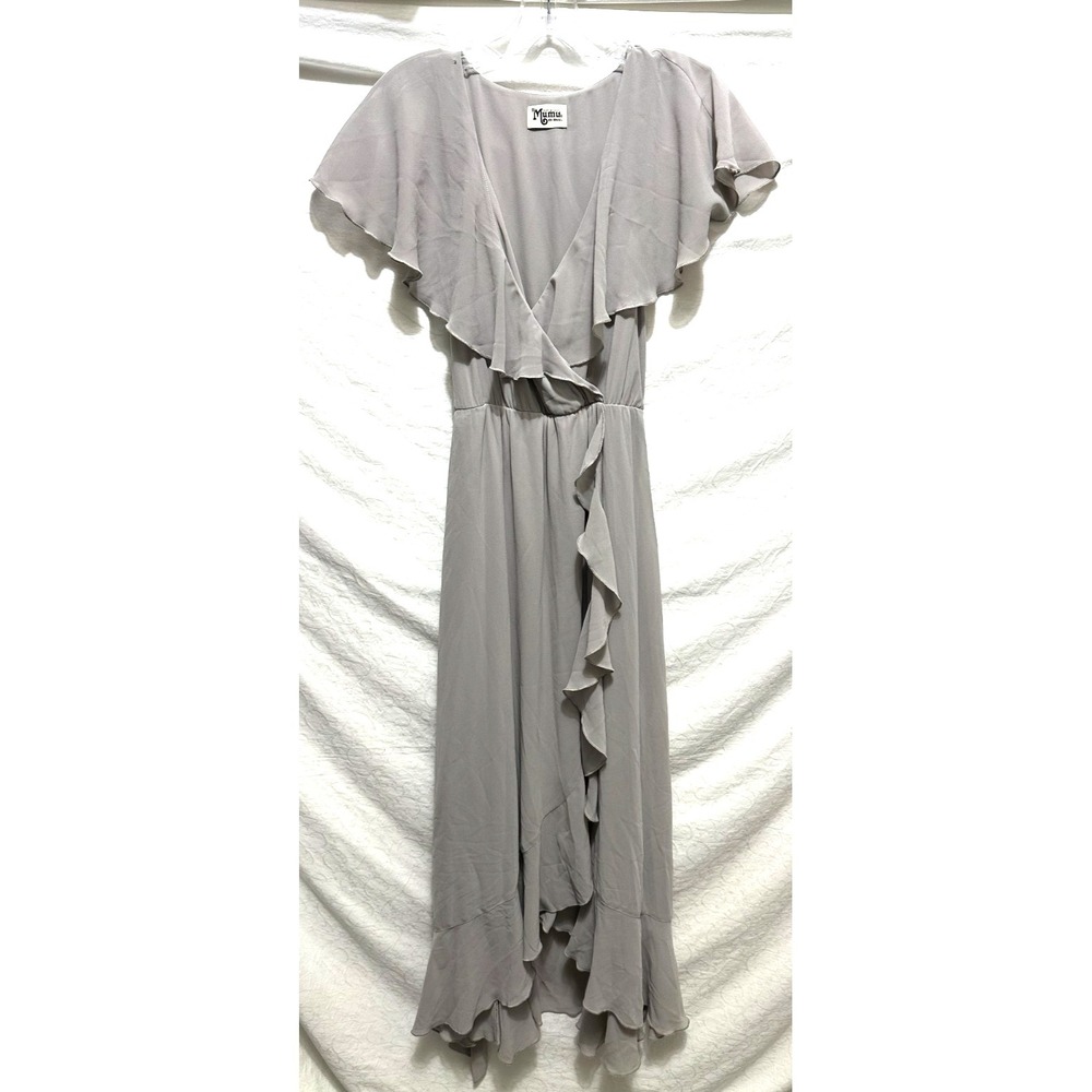 Show Me Your Mumu Samantha XXS Gray‎ Long Ruffled Maxi Wrap Dress EUC